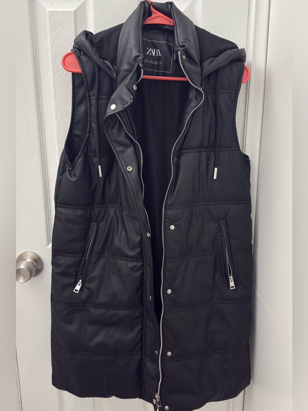 Zara Black Quilted Hooded Long Puffer Vest